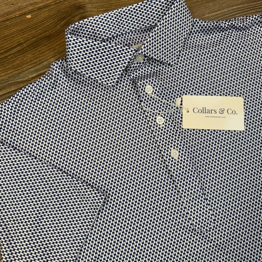 Collars & Co. Mens Size Medium Polo Shirt Vantage Navy Blue Dress Collar NEW